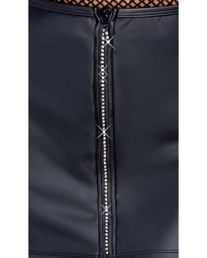 Cottelli Matte Black Mini Skirt with Rhinestone Front Zipper Cottelli Matte Black Mini Skirt with Rhinestone Front Zipper