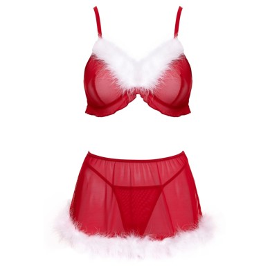Cottelli 3-Piece Christmas Red Lingerie Set with Feathers Cottelli 3-Piece Christmas Red Lingerie Set with Feathers